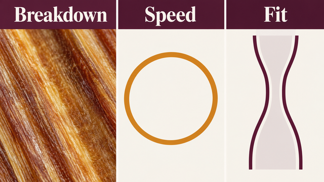 An editorial graphic separates breakdown, speed and fit as three different chew questions.