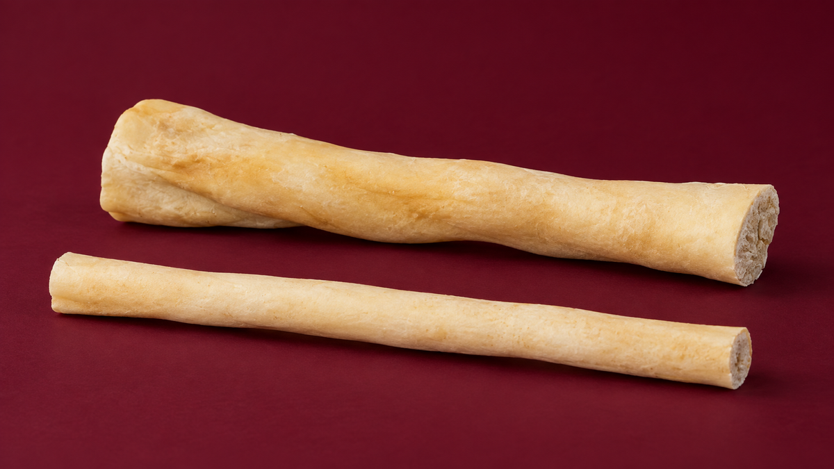 Two dried cow-tail sections showing differences in thickness and shape.