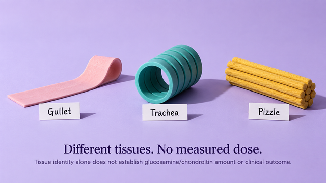 Artificial teaching models labeled Gullet, Trachea and Pizzle, with a note that these do not establish a measured dose.