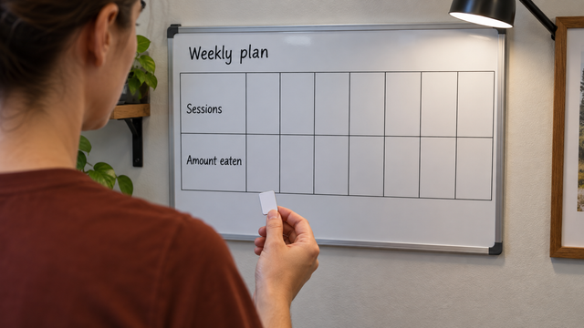 A blank weekly puppy-care planner separating chew sessions from the amount eaten.