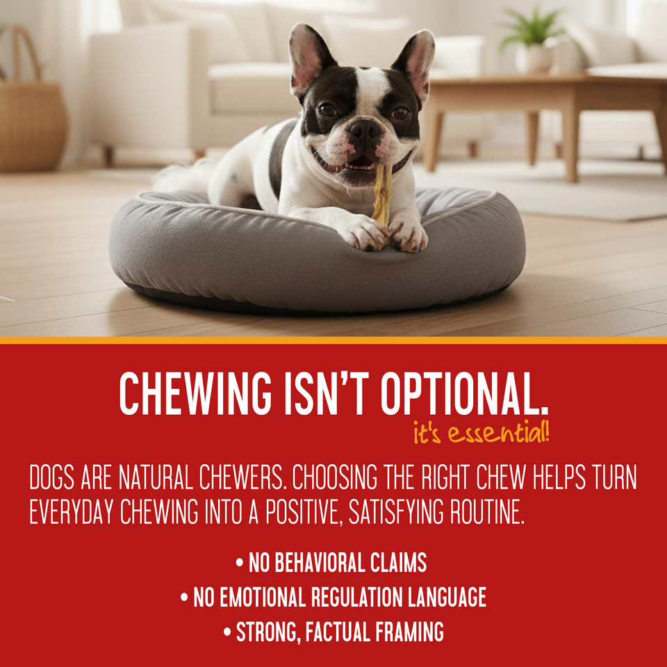 Dog enjoying Bully Stick Bites — panel on making everyday chewing a positive, satisfying routine