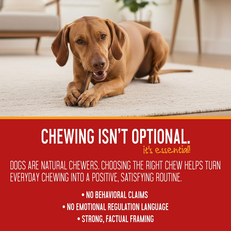 Dog enjoying a jumbo bully stick — panel on making everyday chewing a positive, satisfying routine