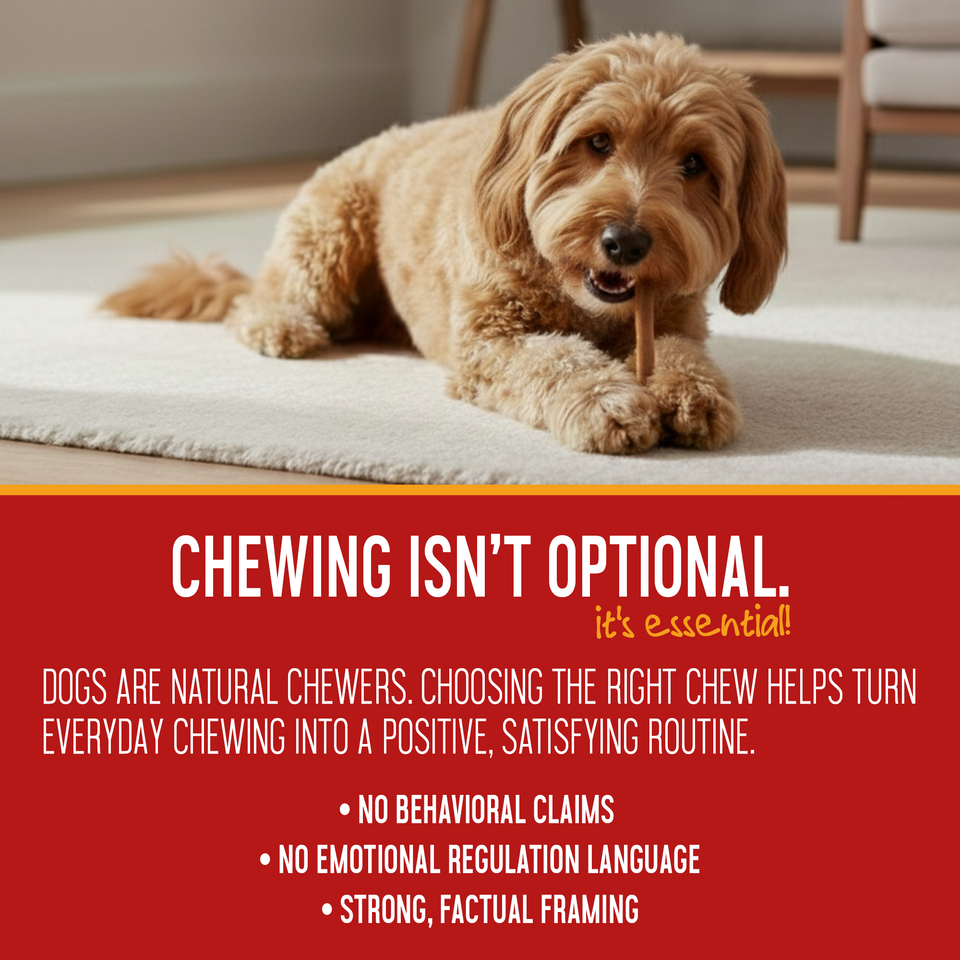 Dog enjoying a 6-inch bully stick — panel on making everyday chewing a positive, satisfying routine